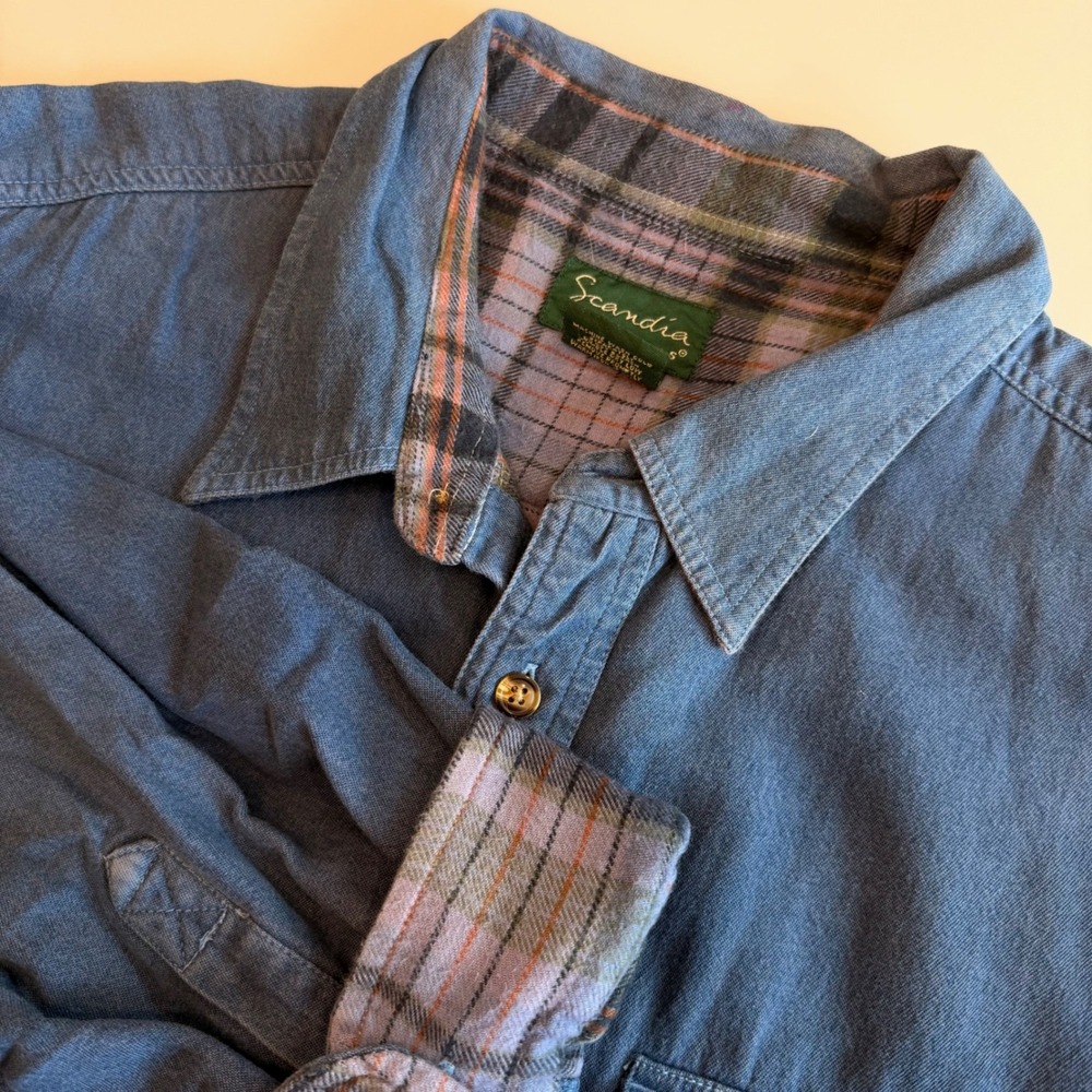 Scandia Woods Denim Flannel Lined Blue Cotton Twill Work Shirt Jacket‎ Mens L